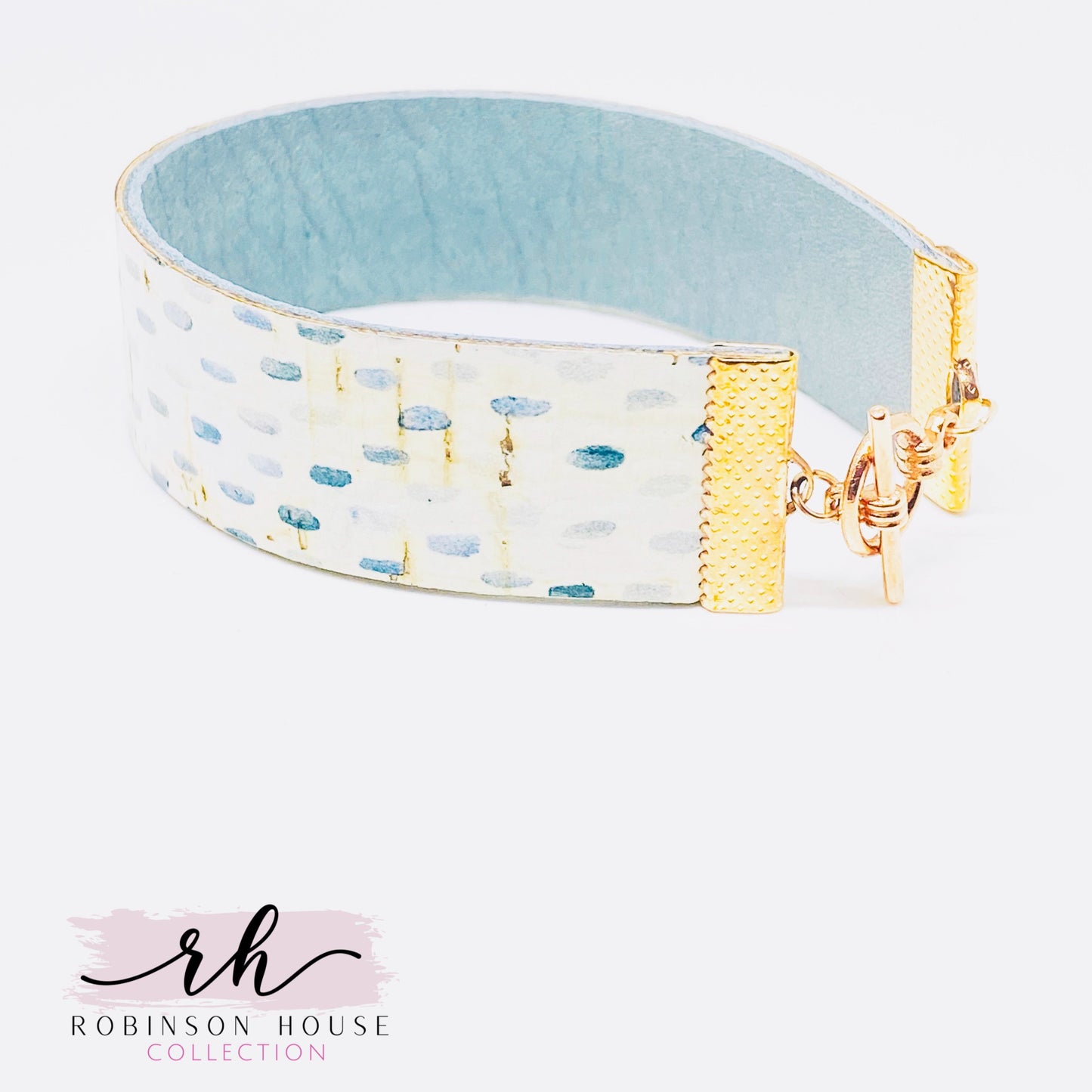 Strap Bracelet - Blue and White Cork