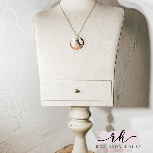 Disc Wood Necklace - White Woven Leather