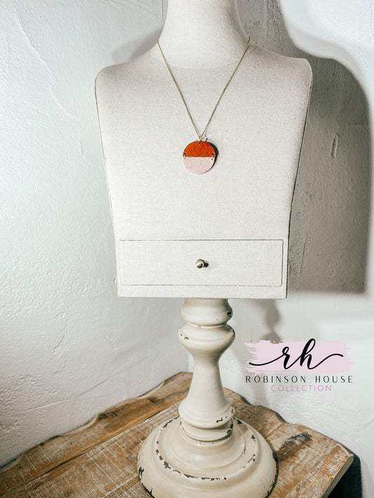 Hinged Disc Wood Necklace - Blush Cork