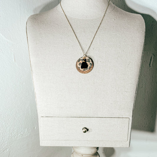 Disc Wood Necklace - Leopard Cork