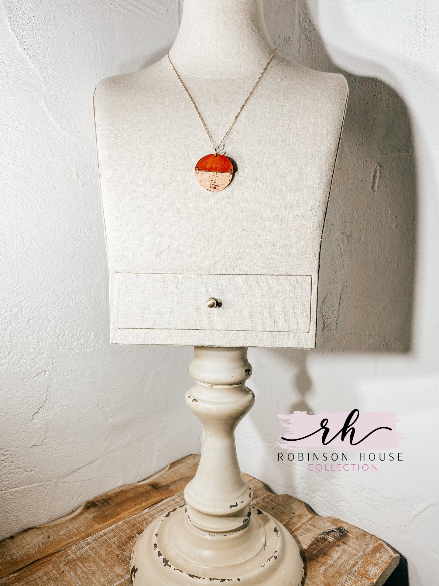 Hinged Disc Wood Necklace - Natural and Rose Gold Cork
