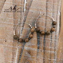 Load image into Gallery viewer, Beaded Hoop Earrings - Light Wood &amp; Rose Gold
