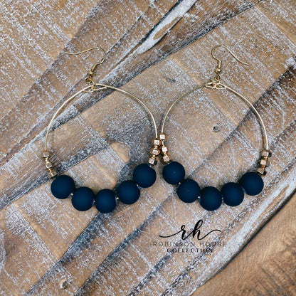 Beaded Hoop Earrings - Navy Blue & Rose Gold