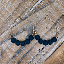 Load image into Gallery viewer, Beaded Hoop Earrings - Navy Blue &amp; Rose Gold

