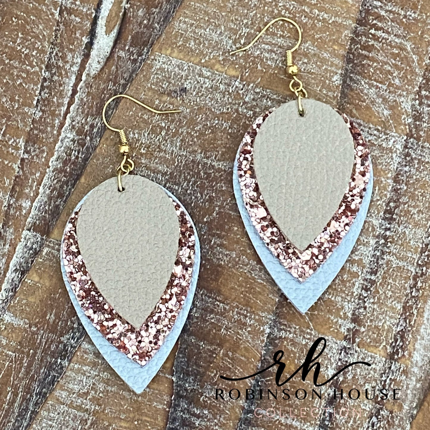 Leather Earrings - Silver, Champagne & Rose Gold Glitter