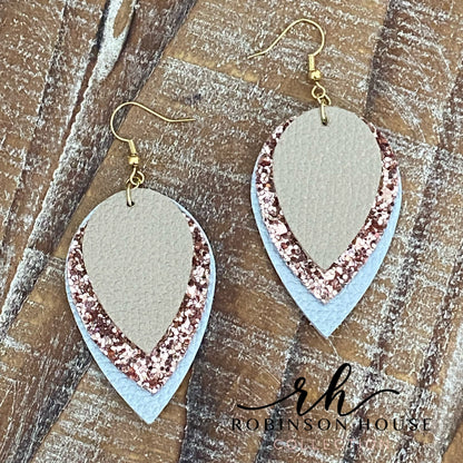 Leather Earrings - Silver, Champagne & Rose Gold Glitter