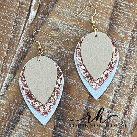 Leather Earrings - Silver, Champagne & Rose Gold Glitter