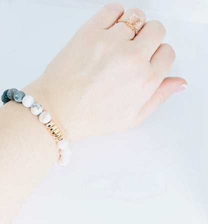 Stretch Bracelet - Zebra Matte Pink Jasper and Rose Gold