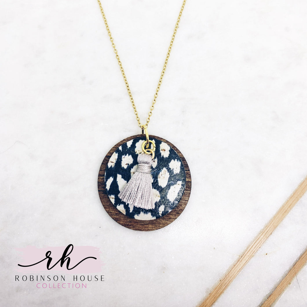Disc Wood Necklace - Midnight Blue Cork