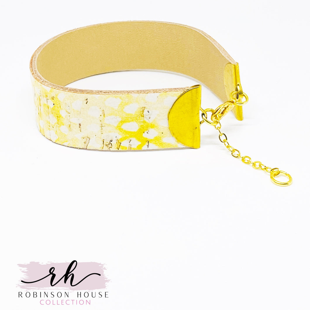 Strap Bracelet - Yellow and White Cork