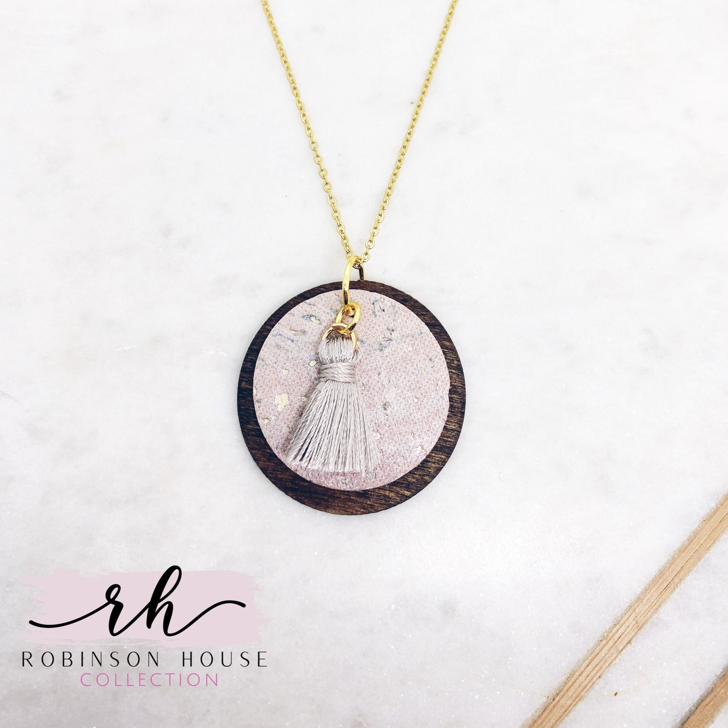 Disc Wood Necklace - Blush Cork