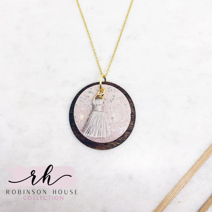 Disc Wood Necklace - Blush Cork