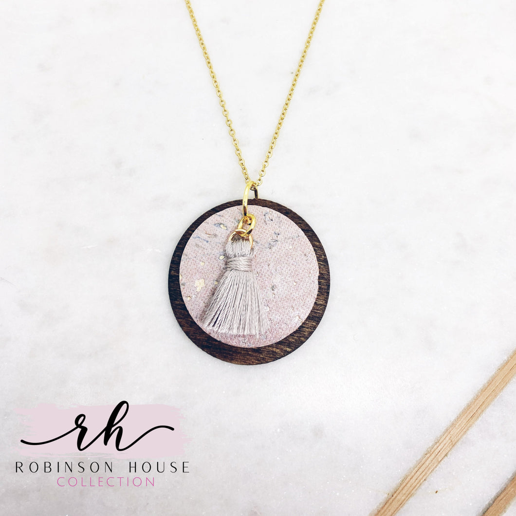 Disc Wood Necklace - Blush Cork
