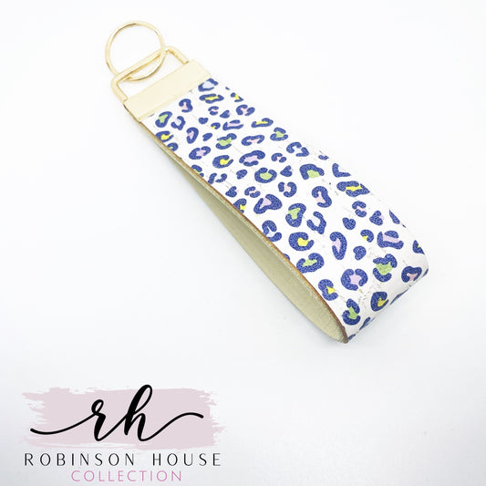 Wristlet Keychain - Colorful Leopard Cork