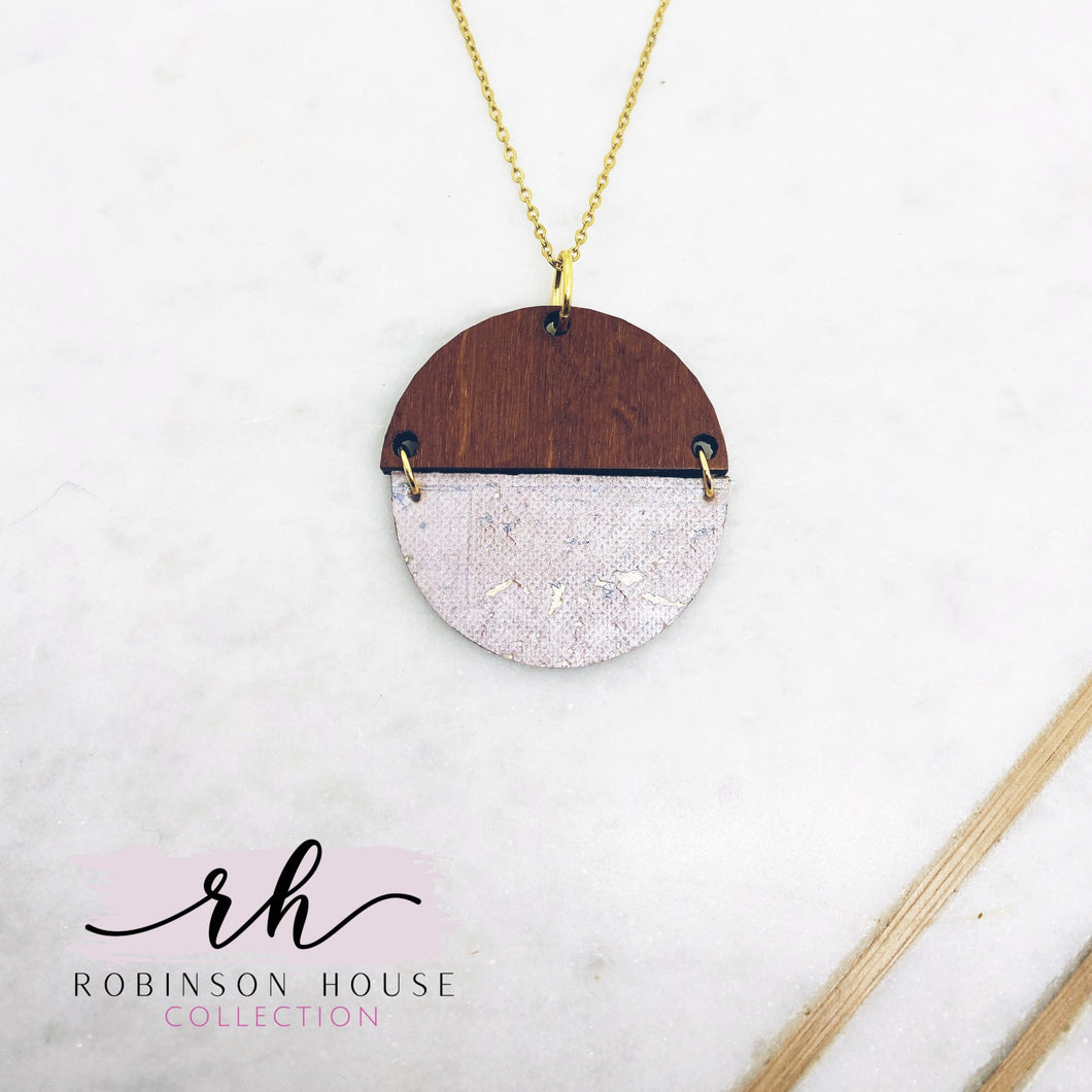 Hinged Disc Wood Necklace - Blush Cork