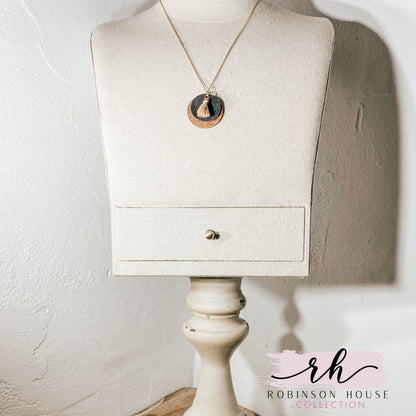 Disc Wood Necklace - Black and Gold  Cork