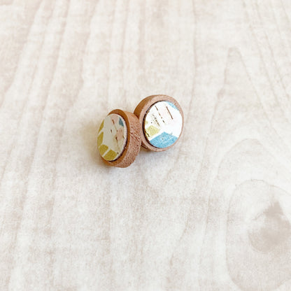 Stud Wood Earrings - Pink Spanish Aztec Cork