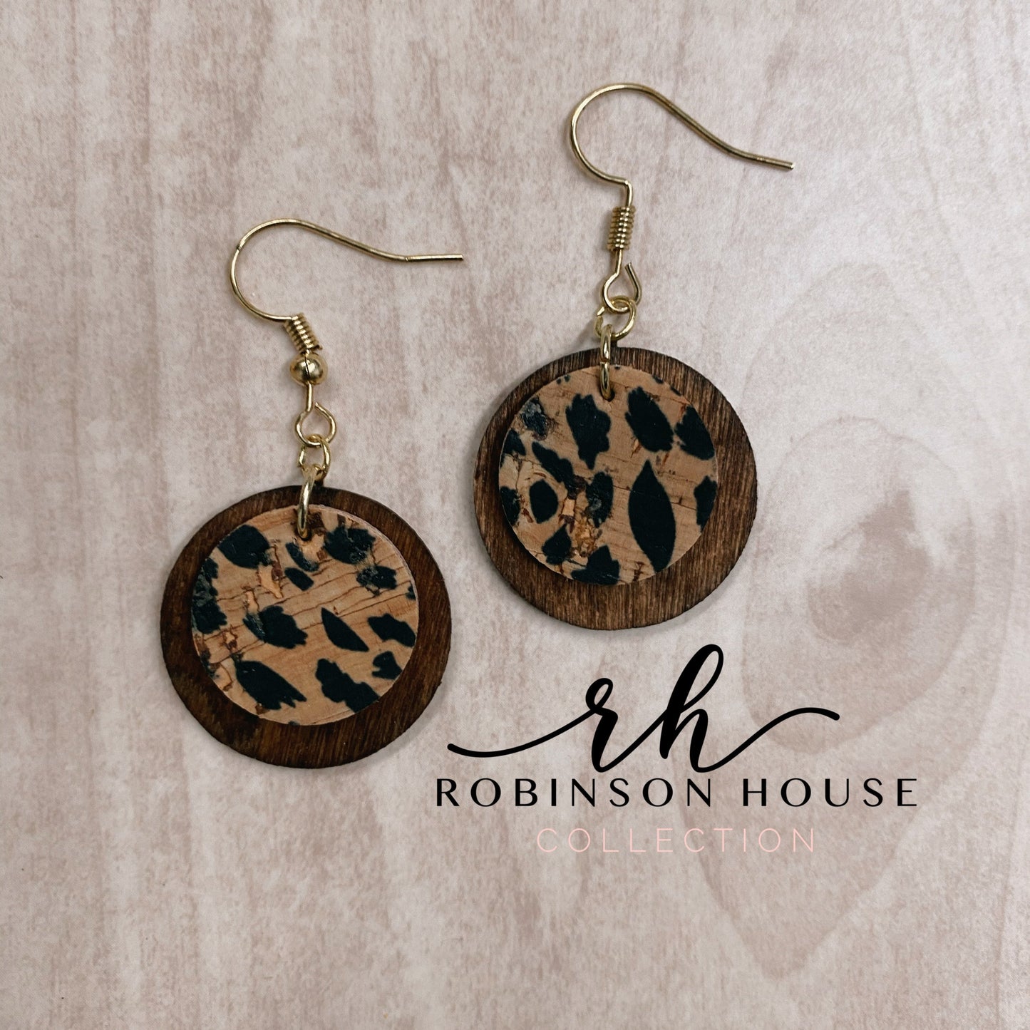 Mini Disc Wood Earrings - Cheetah Cork